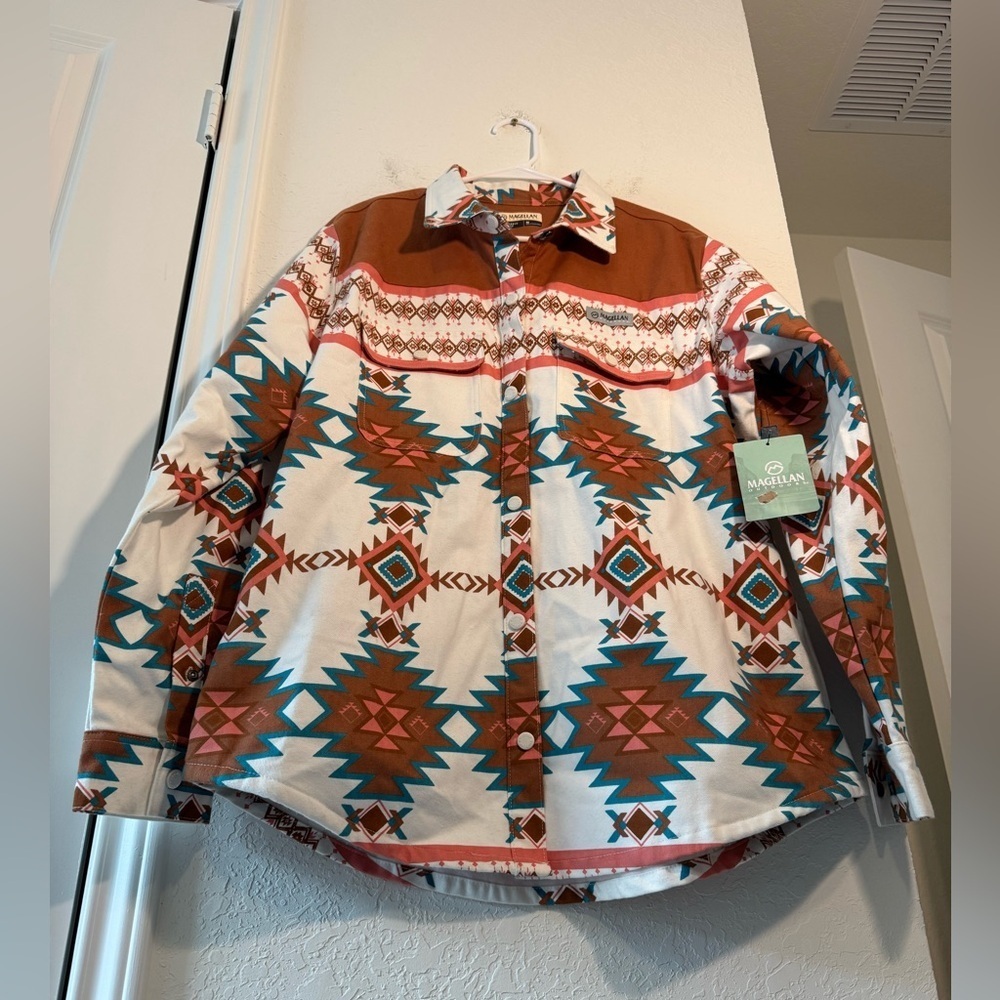 Magellan Campfire Flannel Aztec Southwest Shacket Jacket Shirt Womens Size XL - Picture 2 of 7